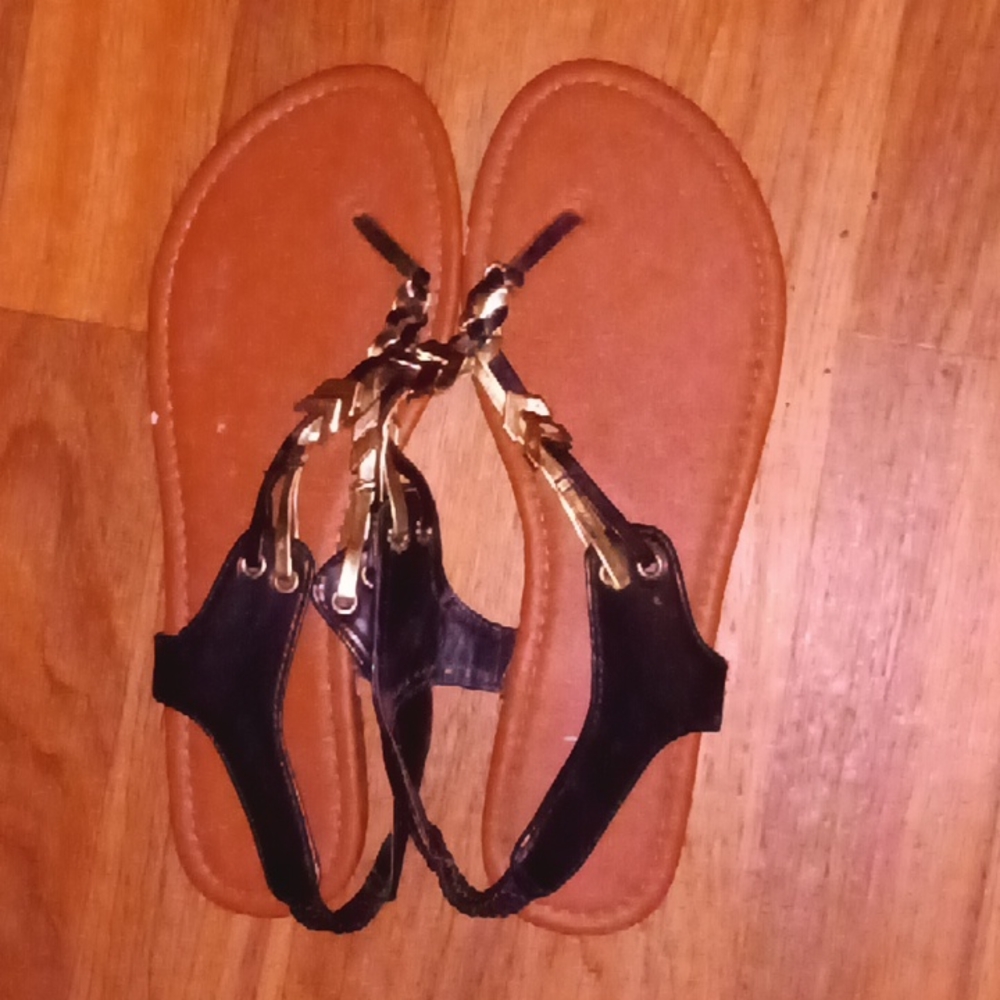 Dress sandals 7 brown and black with gold